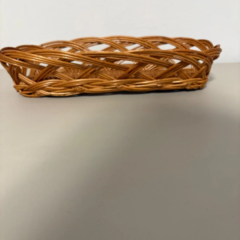 VTG Wicker Bread Basket Oval Lattice‎ Woven Rattan Serving Tray Brown 14 in